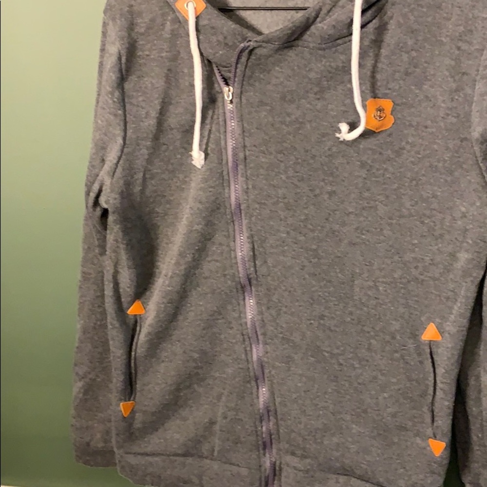 Grey diagonal zipper hoodie jacket